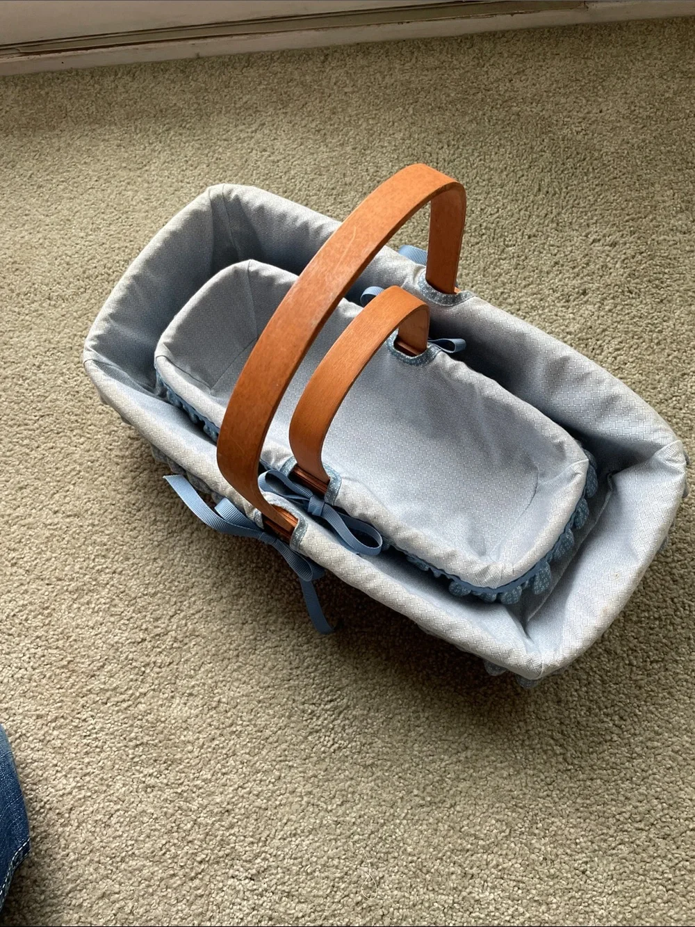 Longaberger Brown Basket Pair with Blue liner